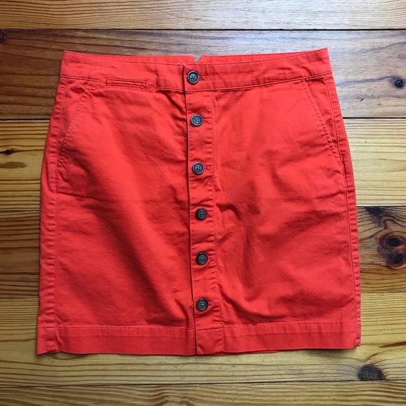 Gap Bright Orange Cotton Button Down Mini Skirt, EUC, 0 - Picture 3 of 10
